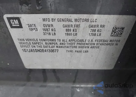 2014 Chevrolet Sonic Ls Auto from USA, damaged, VIN 1G1JA5SH2E4130677